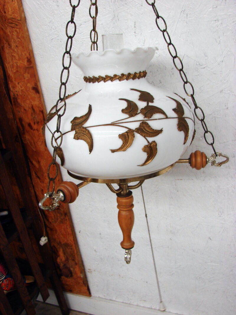 Vintage MCM Carl Falkenstein Milk Glass Swag Hanging Light With Original 16 Foot Chain, Moose-R-Us.Com Antiques Collectibles Log Cabin Decor