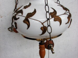 Vintage MCM Carl Falkenstein Milk Glass Swag Hanging Light With Original 16 Foot Chain