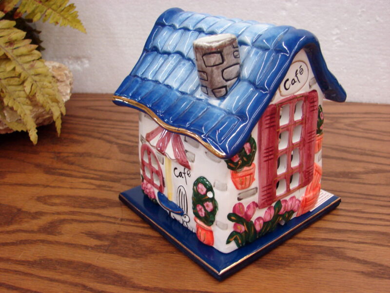 Porcelain Blue Sky Style Cozy Cottage Cafe Tealight Candle Holder w/ Base, Moose-R-Us.Com Antiques Collectibles Log Cabin Decor
