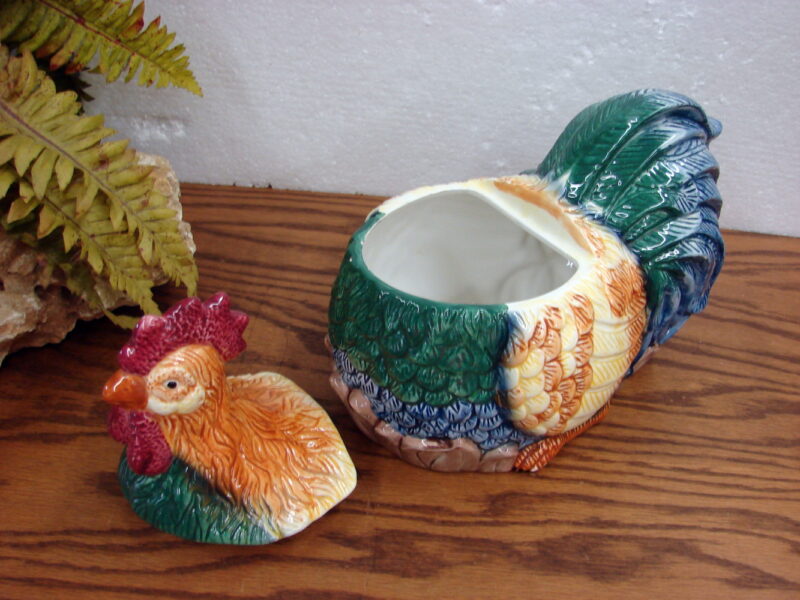 Vintage 1991 Cracker Barrel Ceramic Chicken Rooster Cookie Jar, Moose-R-Us.Com Antiques Collectibles Log Cabin Decor