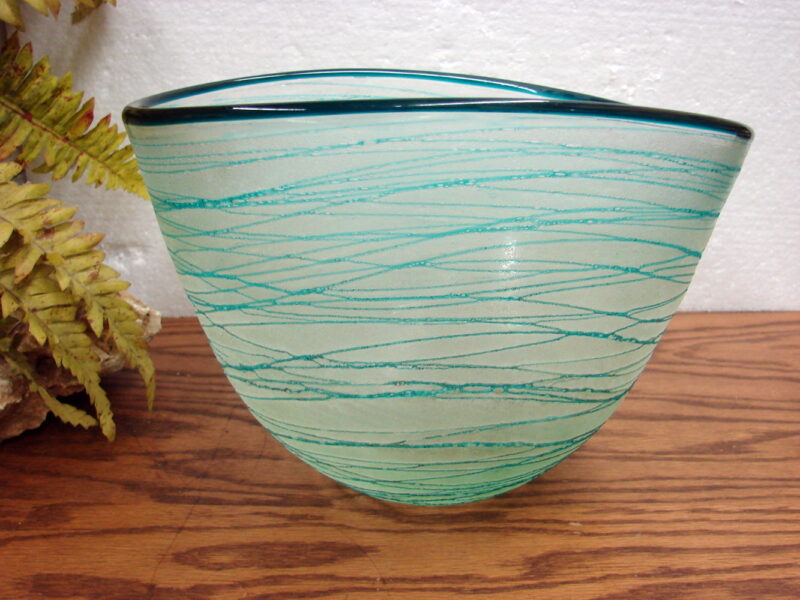 Vintage Cyan Design Hand Blown Art Glass Turquoise Fiberglass Free Form Vase, Moose-R-Us.Com Antiques Collectibles Log Cabin Decor