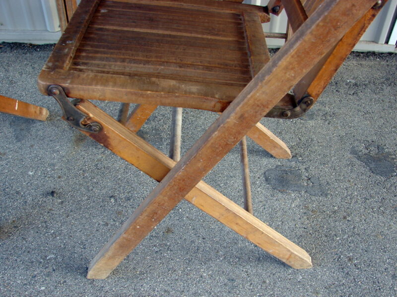 Set/4 Antique Maple Wood Fold Up Grange Chairs Folding Chair w/ Slat Seats Back, Moose-R-Us.Com Antiques Collectibles Log Cabin Decor