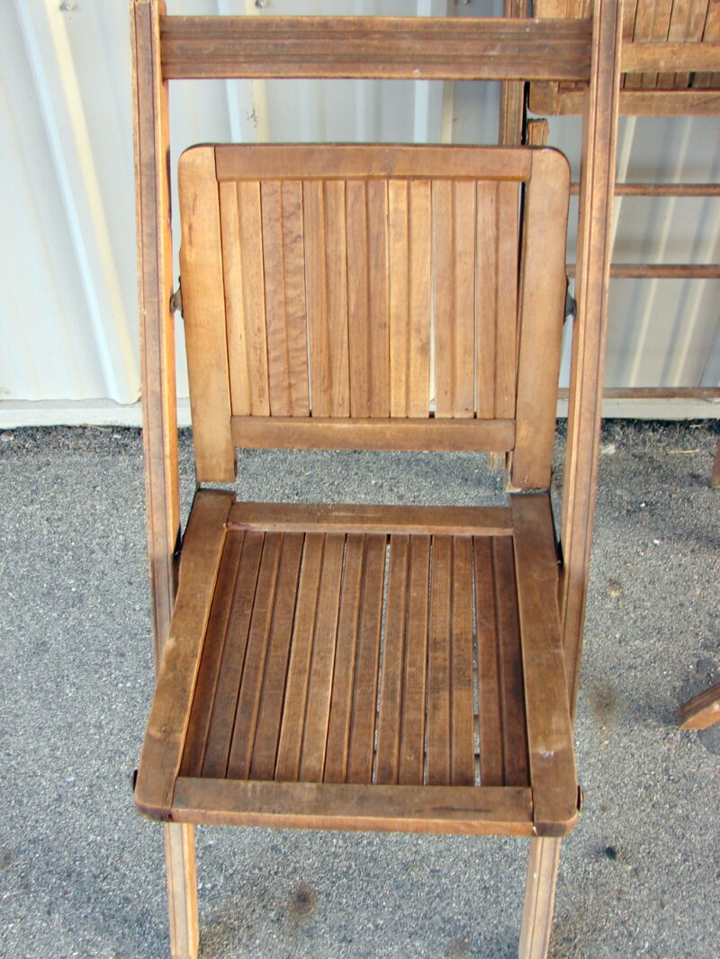 Set/4 Antique Maple Wood Fold Up Grange Chairs Folding Chair w/ Slat Seats Back, Moose-R-Us.Com Antiques Collectibles Log Cabin Decor