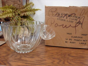 Vintage Hazel Atlas Williamsport Glass Square Punch Bowl Cups Ladle Hooks, Moose-R-Us.Com Antiques Collectibles Log Cabin Decor