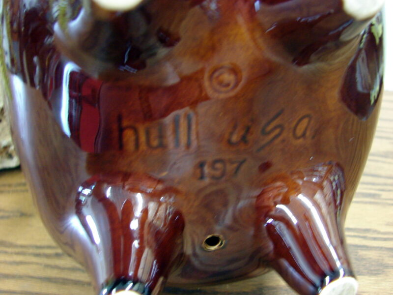 Vintage Hull Pottery #197 Corky Pig Piggy Bank Smiling Brown Drip Majolica 8&#8243;, Moose-R-Us.Com Antiques Collectibles Log Cabin Decor