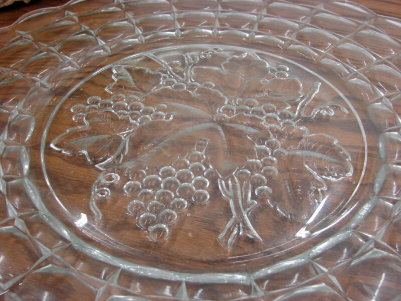 Huge Vintage Indiana Glass Constellation Intaglio Grape Torte Serving Platter, Moose-R-Us.Com Antiques Collectibles Log Cabin Decor