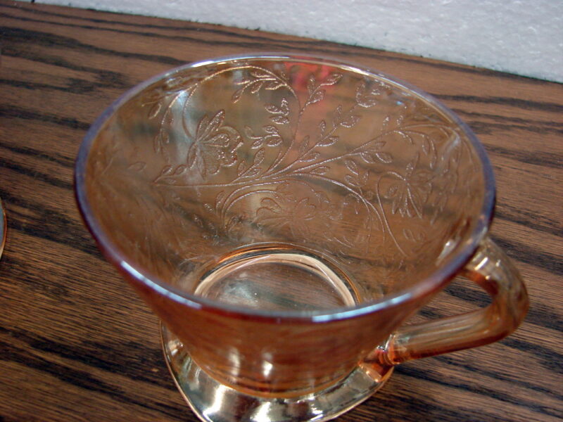 Vintage Set/5 MCM Jeanette Glass Iridescent Floragold Louisa Cups, Moose-R-Us.Com Antiques Collectibles Log Cabin Decor