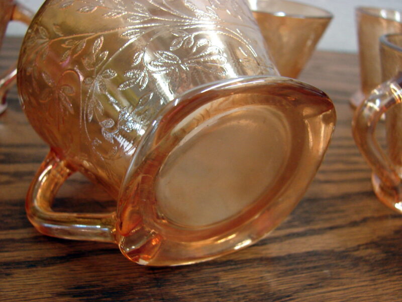 Vintage Set/5 MCM Jeanette Glass Iridescent Floragold Louisa Cups, Moose-R-Us.Com Antiques Collectibles Log Cabin Decor