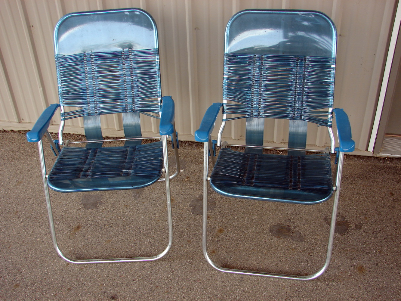 Set/2 Matching Vintage Folding Vinyl Jelly Tube Chair Blue