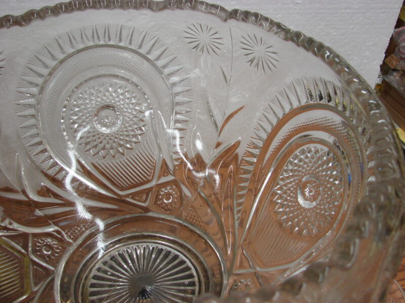Vintage LE Smith Glass Pinwheel Star Punch Bowl 9 Cups Base Glass Ladle, Moose-R-Us.Com Antiques Collectibles Log Cabin Decor