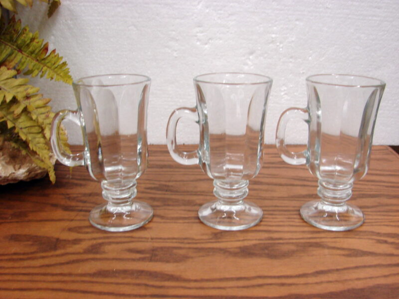 Set/3 Vintage Libbey Clear Subtle Ribbed Irish Coffee Mugs - Image 2