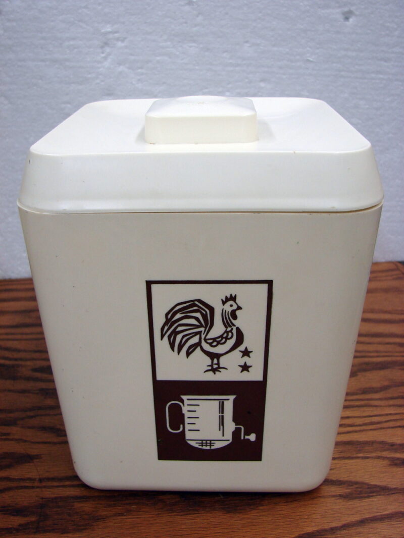Set/4 Retro Lustro Ware Rooster Chicken Kitchen Appliance White Canister Nesting, Moose-R-Us.Com Antiques Collectibles Log Cabin Decor