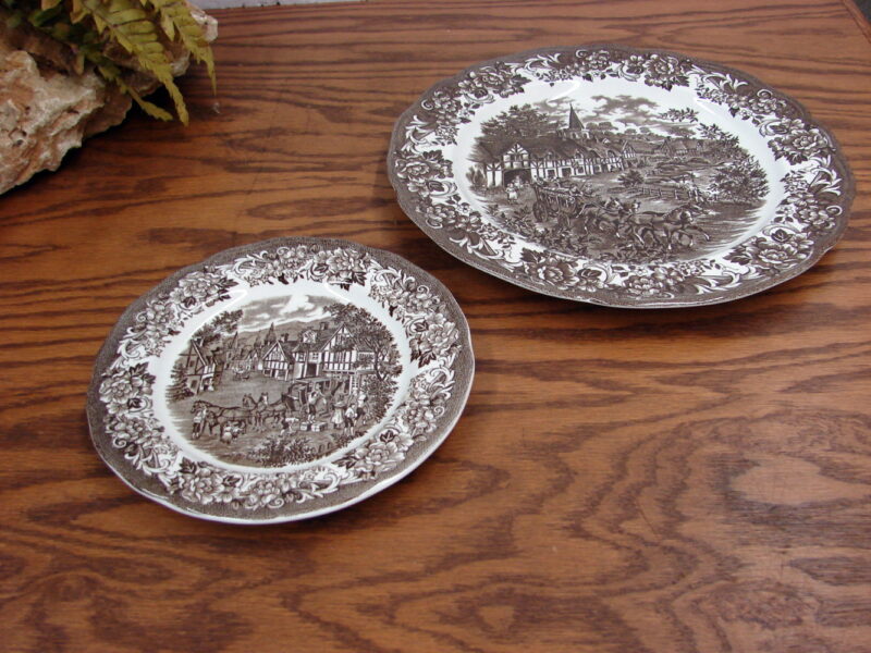 Vintage J&#038;G Meakin Stratford Stage Royal Staffordshire Brown Transferware Dinnerware, Moose-R-Us.Com Antiques Collectibles Log Cabin Decor