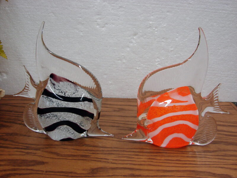 Set/2 Vintage Murano Art Glass Angel Fish Pair Orange Black 7&#8243;, Moose-R-Us.Com Antiques Collectibles Log Cabin Decor