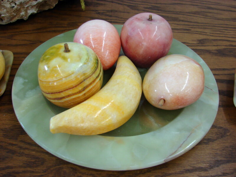 14 pc Vintage Onyx Alabaster Mexico Italy Fruit with Plates and Trays, Moose-R-Us.Com Antiques Collectibles Log Cabin Decor