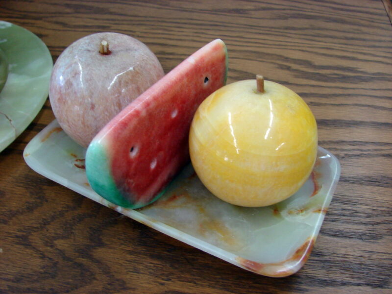 14 pc Vintage Onyx Alabaster Mexico Italy Fruit with Plates and Trays, Moose-R-Us.Com Antiques Collectibles Log Cabin Decor