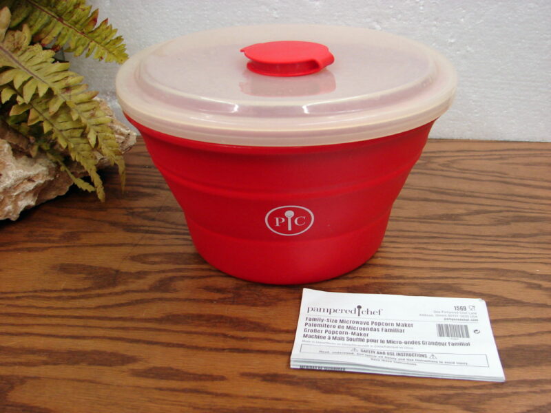 Pampered Chef Family Size Microwave Popcorn Popper Maker #1569 Collapsible Silicone, Moose-R-Us.Com Antiques Collectibles Log Cabin Decor