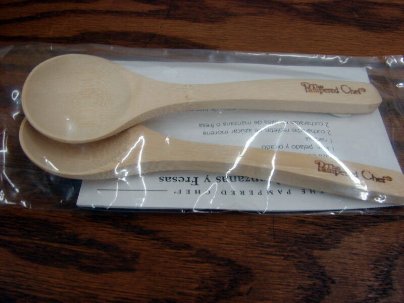 Set/2 Brand New Pampered Chef #1673 Small Wood Bamboo Spoons Dip Appetizers, Moose-R-Us.Com Antiques Collectibles Log Cabin Decor