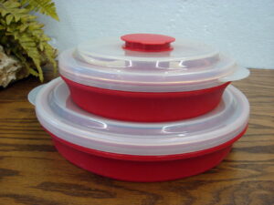 Set/2 Pampered Chef Small and Large Microwave Popcorn Popper Maker Collapsible Silicone