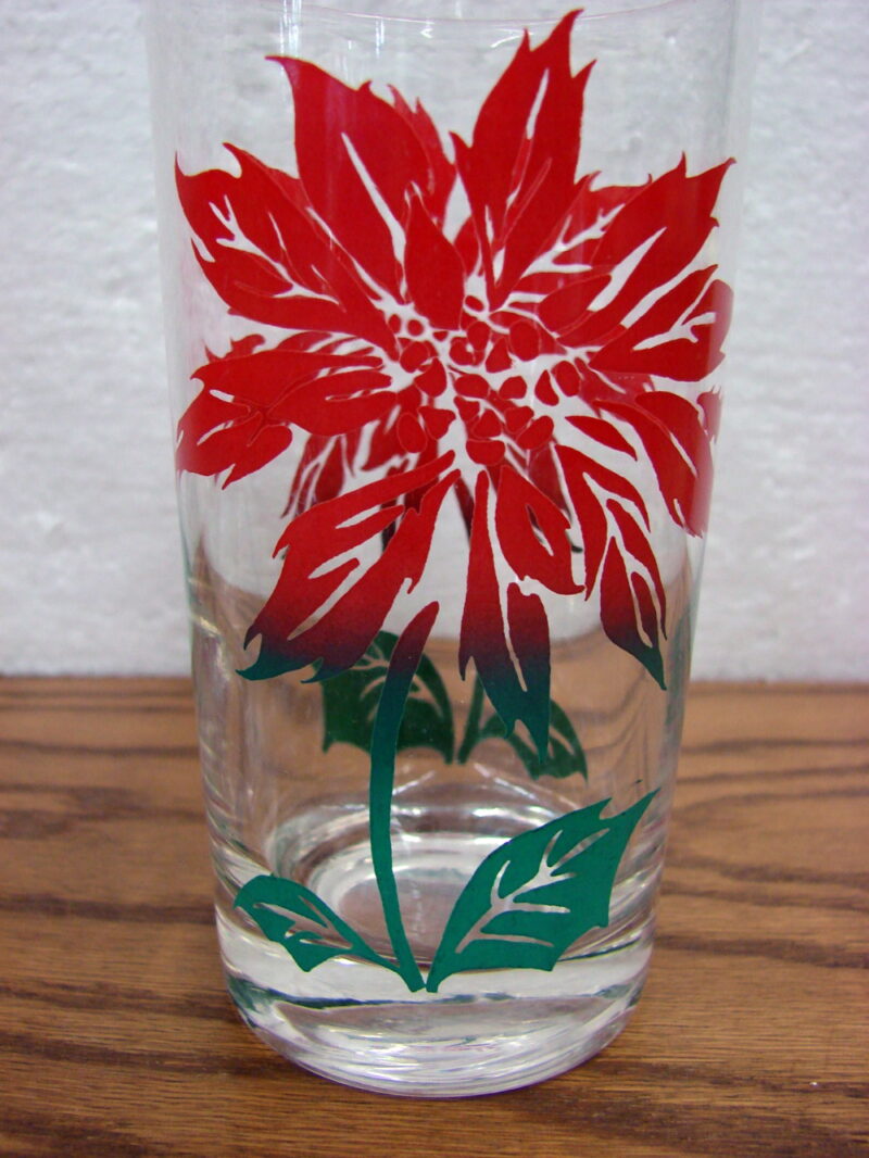 Set/7 Christmas Federal Glass Poinsettia Clear Glass Tumbler 5&#8243;, Moose-R-Us.Com Antiques Collectibles Log Cabin Decor