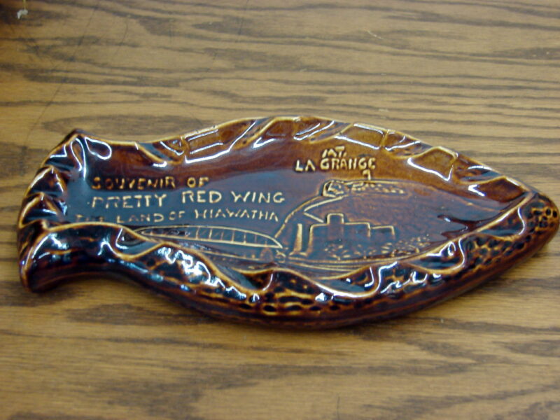 Vintage Red Wing Art Pottery Souvenir of Pretty Red Wing Land Hiawatha Ashtray, Moose-R-Us.Com Antiques Collectibles Log Cabin Decor