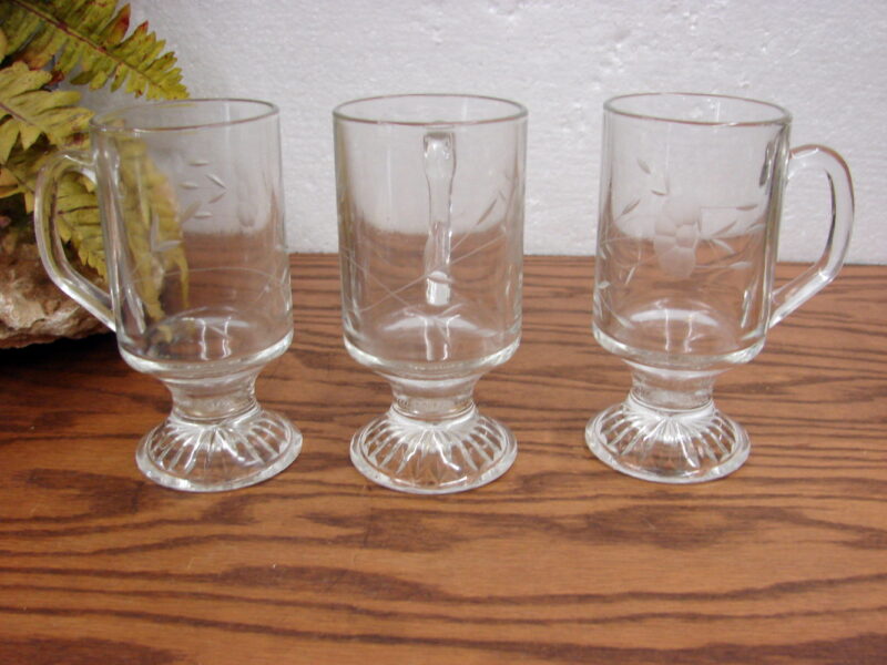 Set/3 Princess House Heritage Clear Etched Irish Coffee Mugs - Image 3