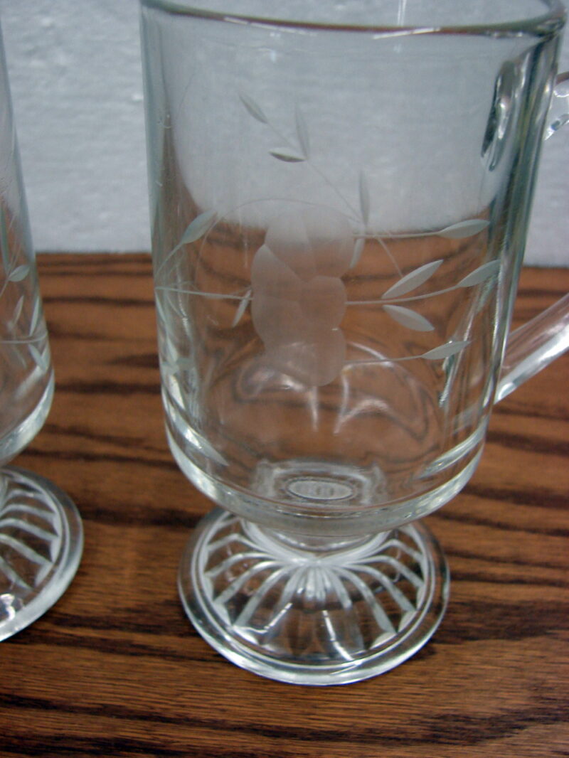 Set/3 Princess House Heritage Clear Etched Irish Coffee Mugs