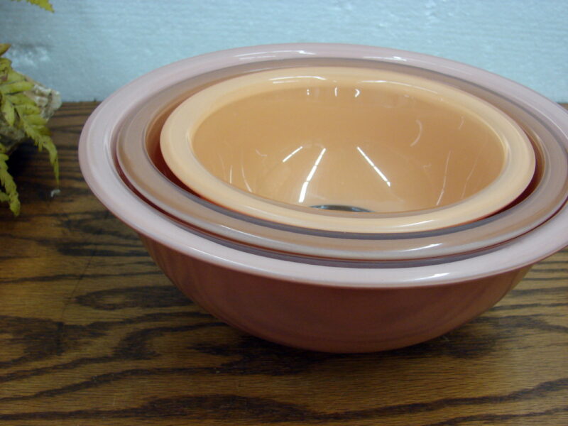 Vintage PYREX Nude Skin Tone Clear Bottom Nesting Mixing Bowl Set 322 323 325, Moose-R-Us.Com Antiques Collectibles Log Cabin Decor