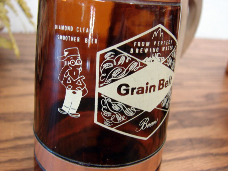 Set/4 Siesta Ware Dark Amber Grain Belt Beer Stein Glass Wood Handles, Moose-R-Us.Com Antiques Collectibles Log Cabin Decor