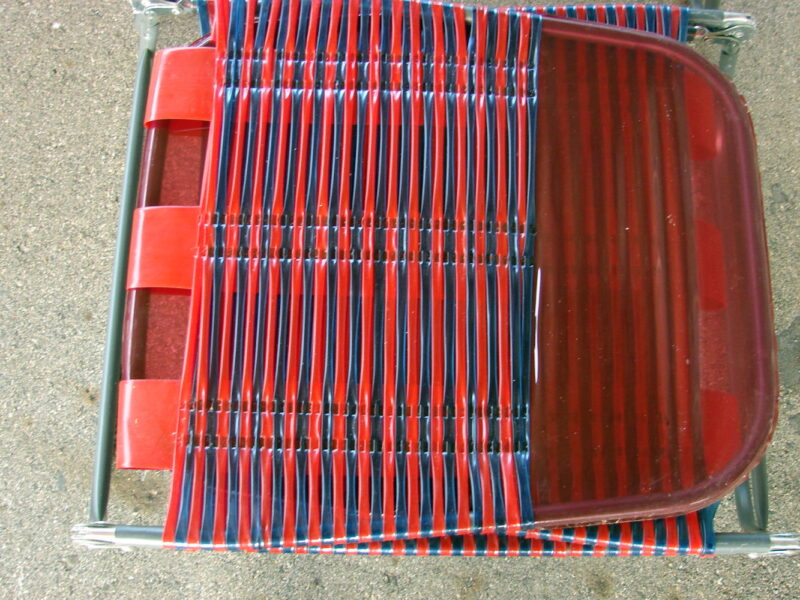 Set/2 Matching Vintage Tri Folding Vinyl Jelly Tube Chaise Lounge Chair Red Navy, Moose-R-Us.Com Antiques Collectibles Log Cabin Decor