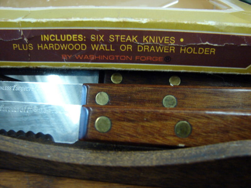 Vintage Set/6 Washington Forge Steak Knife Set in Box Knives, Moose-R-Us.Com Antiques Collectibles Log Cabin Decor