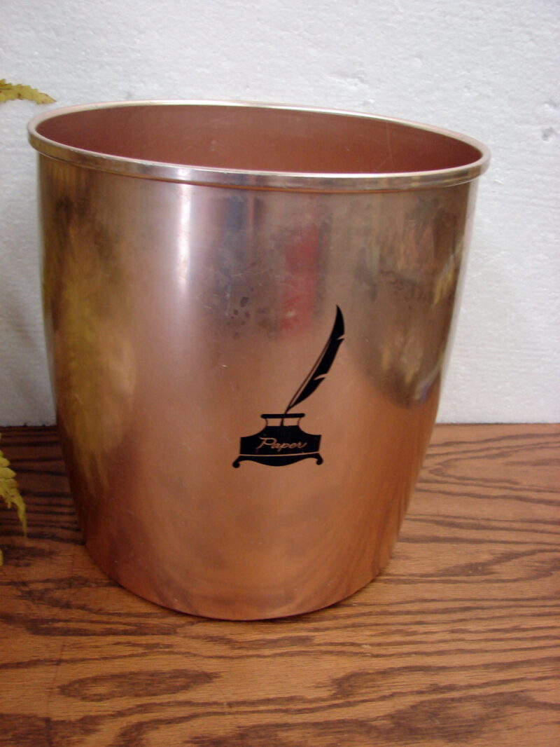 Vintage West Bend Paper Trash Can Rose Copper Tone Large, Moose-R-Us.Com Antiques Collectibles Log Cabin Decor