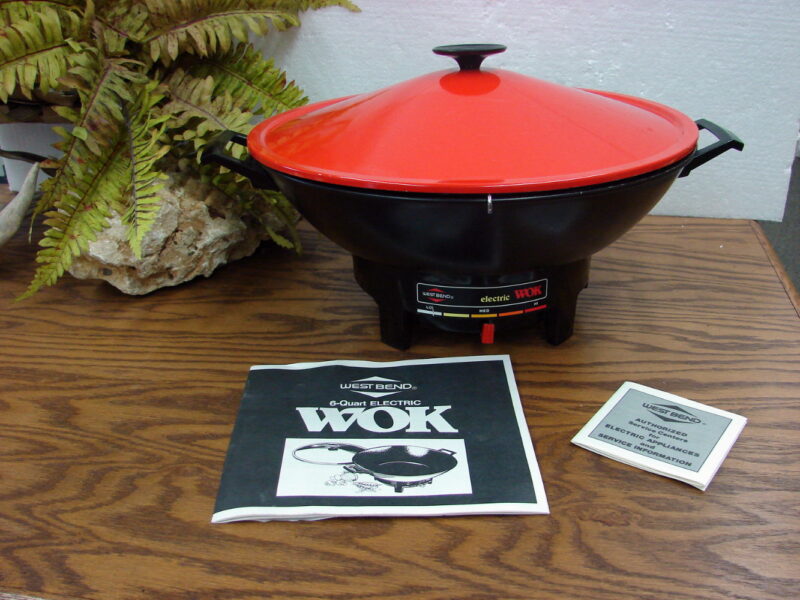 Vintage West Bend Non-Stick 6-Quart Electric Wok Skillet Grill Model #79525 Red, Moose-R-Us.Com Antiques Collectibles Log Cabin Decor