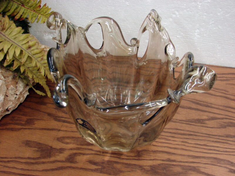Vintage Murano White Cristal Hand Blown Art Glass Gold Free Form Vase, Moose-R-Us.Com Antiques Collectibles Log Cabin Decor