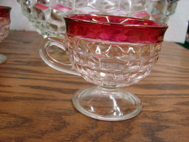 Vintage Cubist Whitehall Crystal Colony Ruby Flash Punch Bowl Cups 13 pc Set, Moose-R-Us.Com Antiques Collectibles Log Cabin Decor