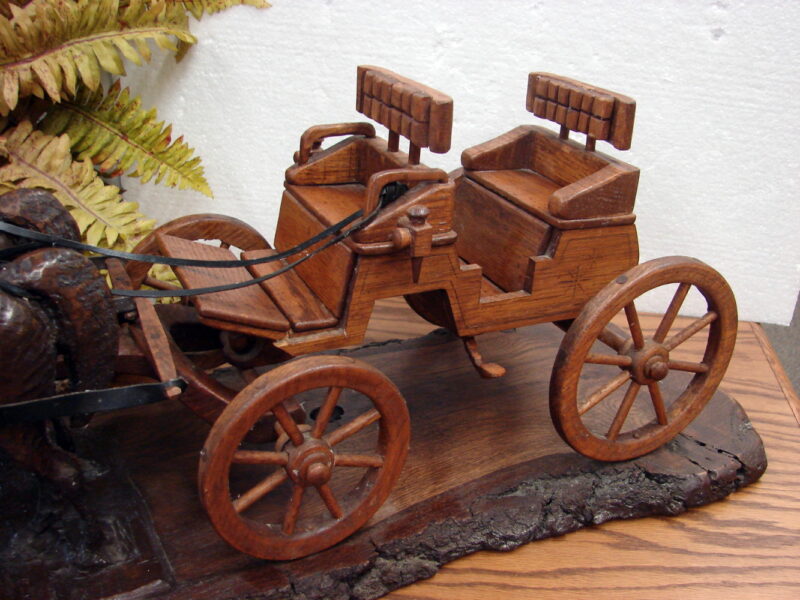 Large Vintage Hand Wood Carved Horse and Buggy Detailed Harness, Moose-R-Us.Com Antiques Collectibles Log Cabin Decor