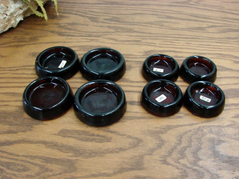 Set/8 Vintage Brown Glass Anchor Hocking Furniture Leg Caster Coaster Cups