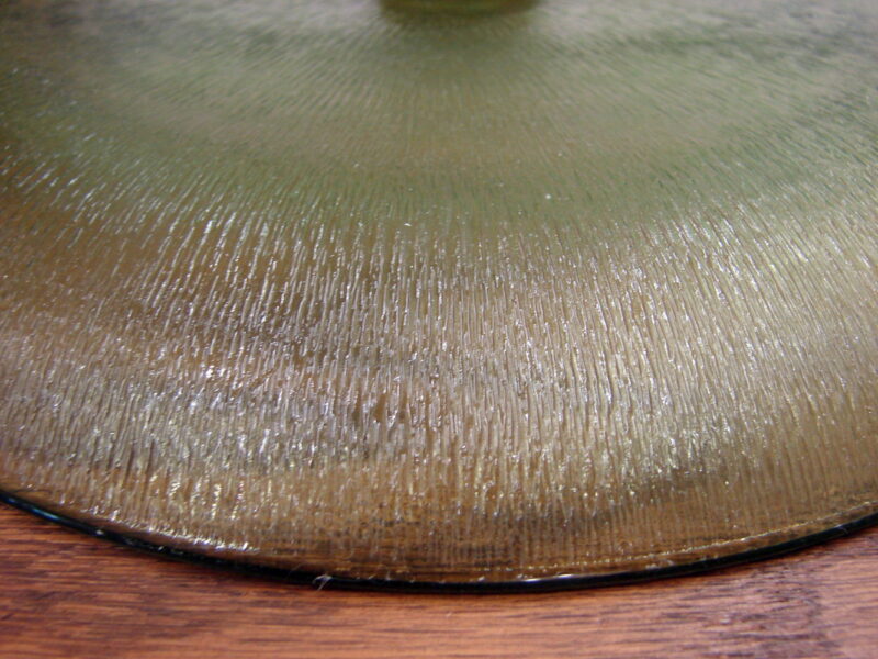 Vintage Avocado Green Bark Pattern Pressed Glass Cake Stand on Pedestal Base, Moose-R-Us.Com Antiques Collectibles Log Cabin Decor