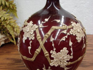 Vintage Ruby Gesso Applied Style Round Lamp Bamboo Flowers