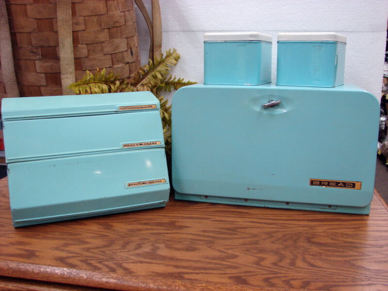 Vintage Blue Lincoln Beautyware Bread Box Wax Paper Foil Paper Towel Dispenser, Moose-R-Us.Com Antiques Collectibles Log Cabin Decor