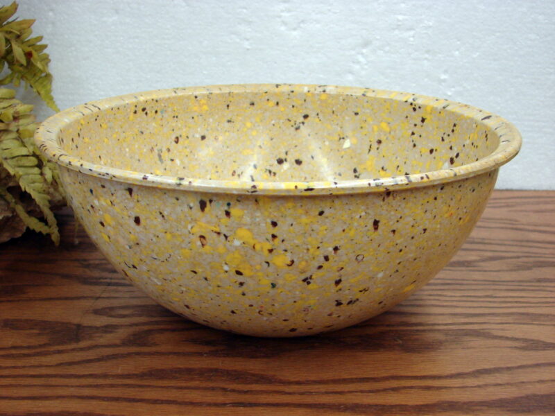 Vintage Brookpark Mustard Yellow Confetti 11 3/4&#8243; Melamine Melmac Large Mixing Bowl, Moose-R-Us.Com Antiques Collectibles Log Cabin Decor