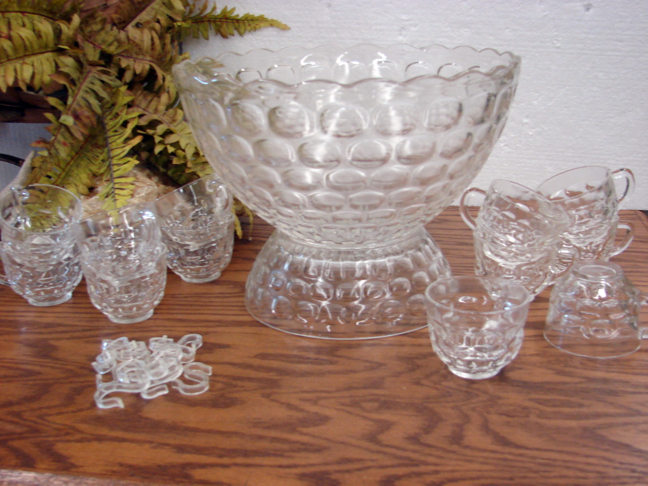 Vintage Federal Glass Yorktown Thumbprint Jubilee 26 pc Punch Bowl Set