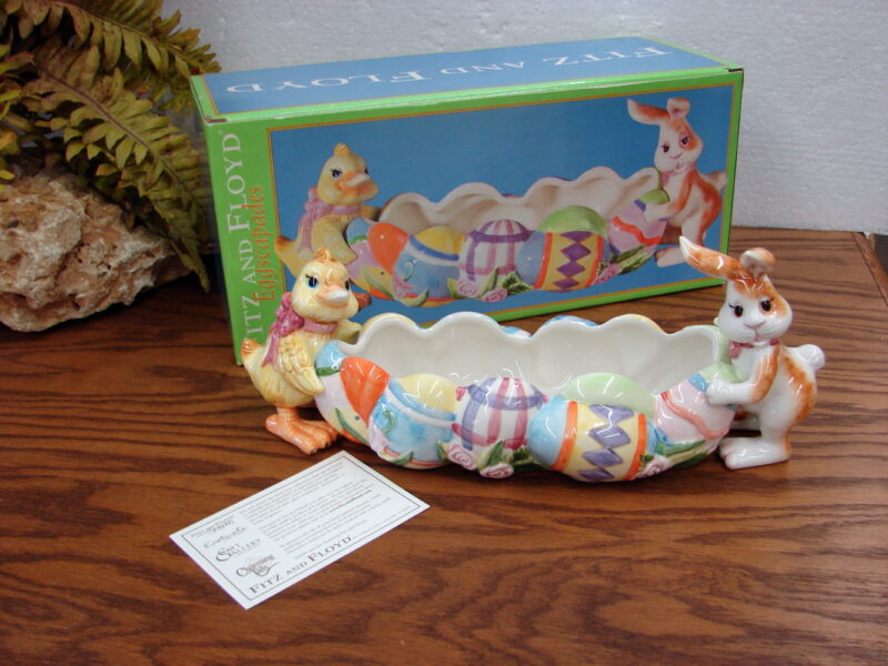 Fitz and Floyd Eggscapades Easter Themed Centerpiece Chick Bunny Egg Bowl, Moose-R-Us.Com Antiques Collectibles Log Cabin Decor