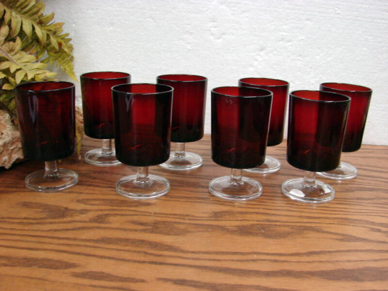 Set/8 Vintage Luminarc Arcoroc France Ruby Red Pedestal Wine Glasses 4 5/8&#8243;, Moose-R-Us.Com Antiques Collectibles Log Cabin Decor