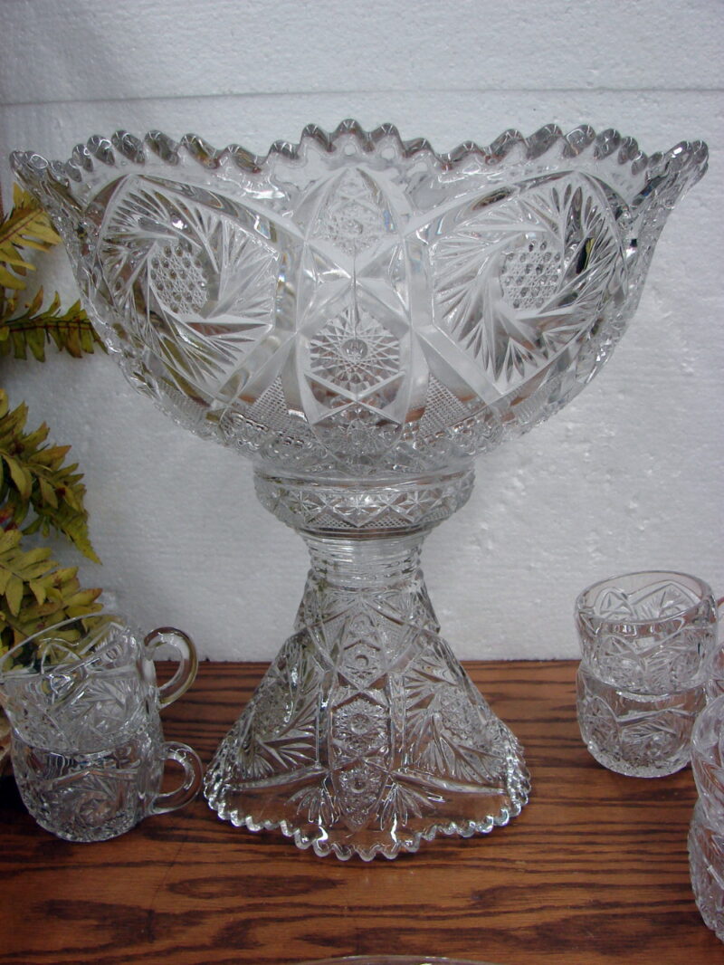 Gorgeous Vintage Imperial Glass Whirling Star Punch Bowl Pedestal Cups Glass Ladle, Moose-R-Us.Com Antiques Collectibles Log Cabin Decor