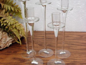 Pair Vintage Jeanette Glass Clear Iris Herringbone Candelabra Candle Holders, Moose-R-Us.Com Antiques Collectibles Log Cabin Decor