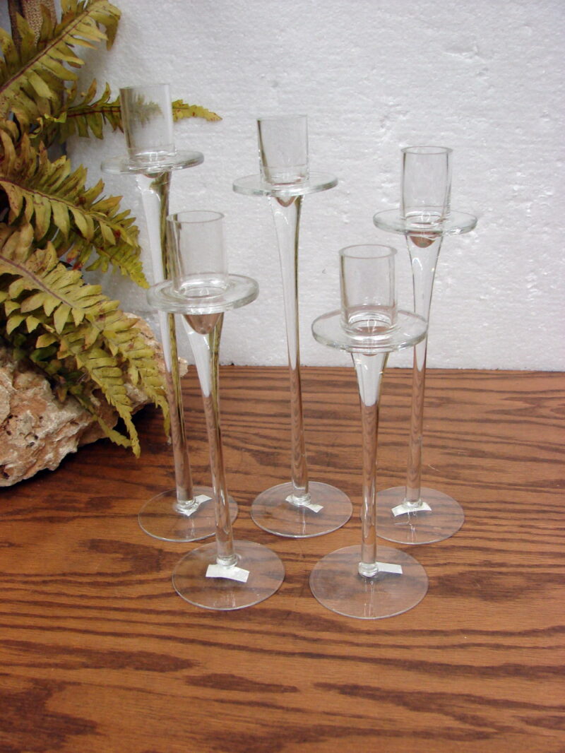 International Silver Co Clear Glass Long Stem Candle Stick Holders Set of 5, Moose-R-Us.Com Antiques Collectibles Log Cabin Decor