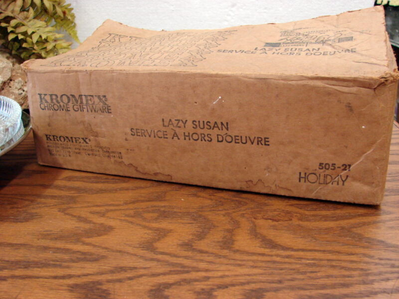 Vintage Like New Kromex Chrome Glass Hors d&#8217;oeuvres Lazy Susan Set Original Box, Moose-R-Us.Com Antiques Collectibles Log Cabin Decor