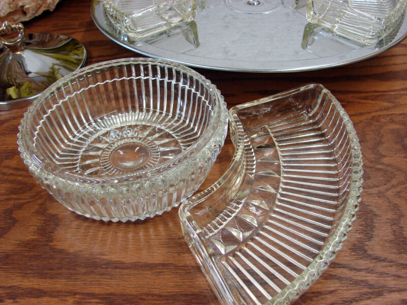 Vintage Like New Kromex Chrome Glass Hors d&#8217;oeuvres Lazy Susan Set, Moose-R-Us.Com Antiques Collectibles Log Cabin Decor