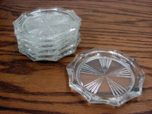 Set/6 Vintage France Reims Glass 9 Sided Coasters